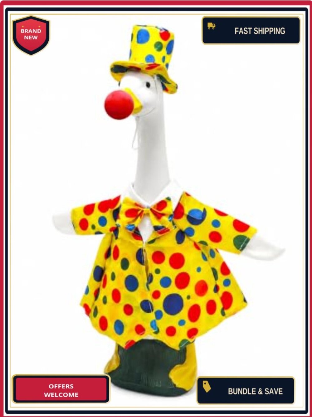 3-Piece Clown Costume Set for Lawn Goose with Polka Dot Coat Hat & Red Nose